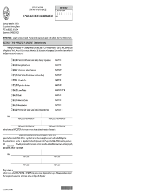 California DMV Occupational License Deposit Agreement