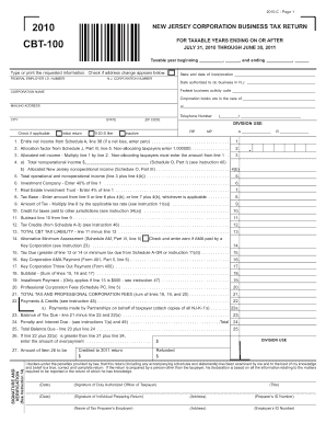 New Jersey Corporation Business Tax Return
