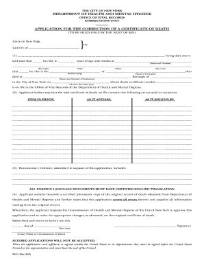 Application for Correction of Death Certificate