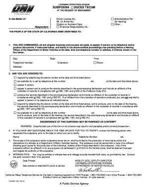 California Subpoena Duces Tecum