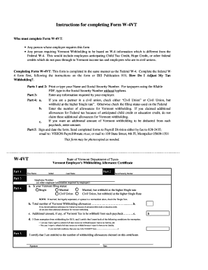 Vermont Employee's Withholding Allowance Certificate