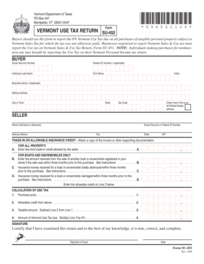 Vermont Use Tax Return Form SU-452
