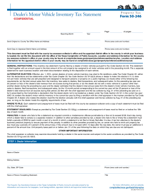 Texas Dealer Motor Vehicle Inventory Tax Statement