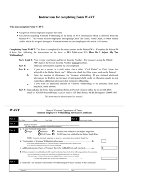 Vermont Employee's Withholding Allowance Certificate