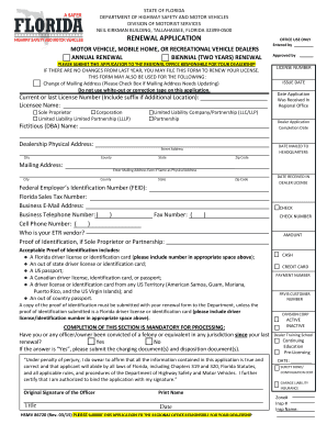 Florida Motor Vehicle Dealer License Renewal Application