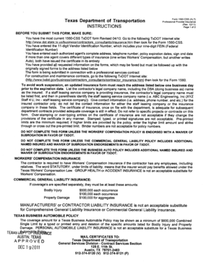 Texas Department of Transportation Professional Provider Insurance Certificate