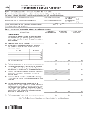New York Nonobligated Spouse Allocation Form IT-280