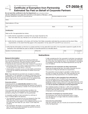 New York State Certificate of Exemption from Partnership