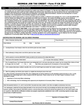 Georgia Job Tax Credit Form IT-CA 2001