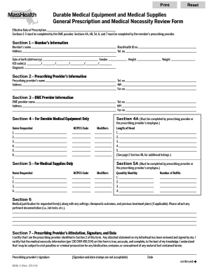 Durable Medical Equipment and Medical Supplies Review Form