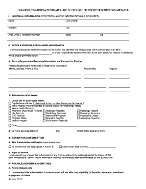 Oklahoma Authorization to Share Protected Health Information