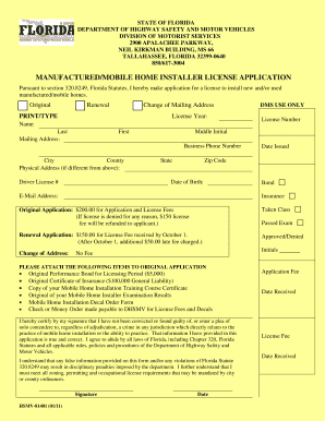 Florida Manufactured/Mobile Home Installer License Application