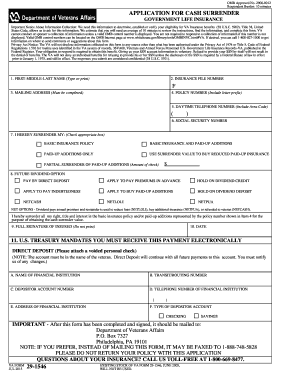 Application for Cash Surrender of Government Life Insurance
