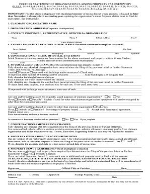 New Jersey Property Tax Exemption Further Statement