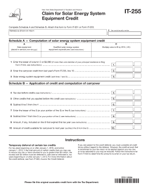 New York Solar Energy System Equipment Credit Form IT-255