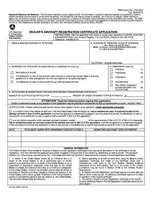 US Dealer Aircraft Registration Certificate Application
