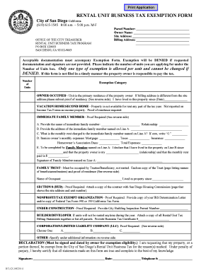 San Diego Rental Unit Business Tax Exemption Form