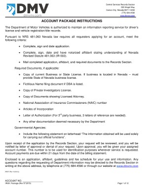 Nevada DMV Records Account Application