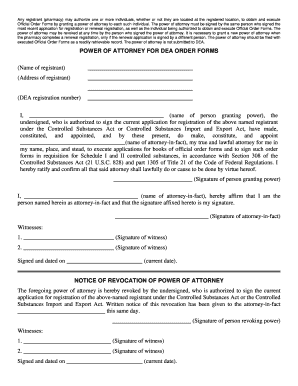 Power of Attorney for DEA Order Forms