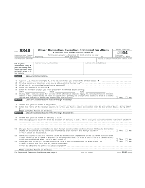 IRS Form 8840 Closer Connection Exception Statement