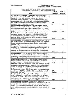USPPI Export Data Reference Table