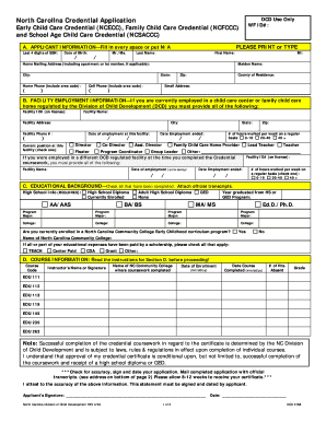 North Carolina Child Care Credential Application