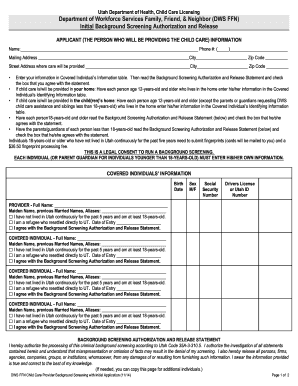 Utah Child Care Provider Background Screening Form