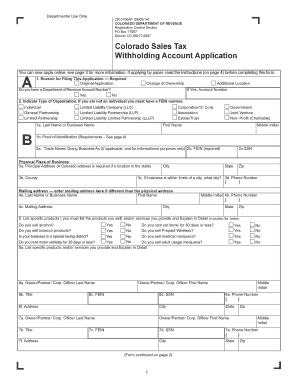 Colorado Sales Tax Withholding Account Application