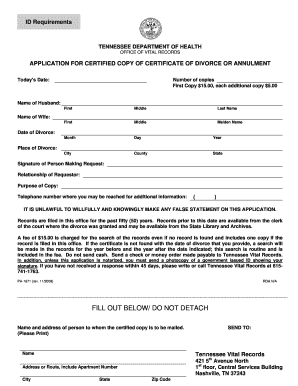 Tennessee Divorce Certificate Application