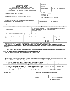 Kentucky Trade Readjustment Allowance Request Form