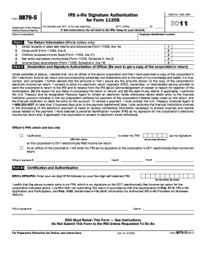 IRS Form 8879-S for Form 1120S 2011