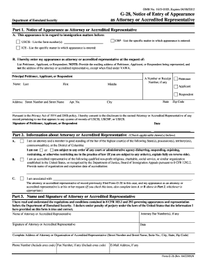 G-28 Notice of Entry of Appearance