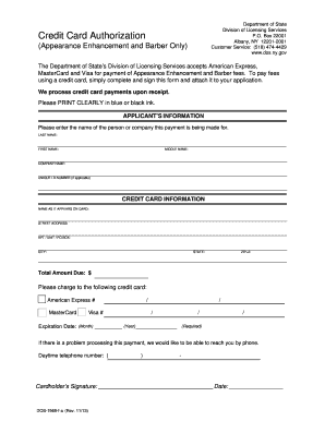New York Credit Card Authorization Form