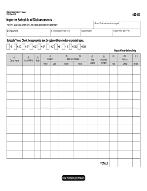 Michigan Importer Schedule of Disbursements