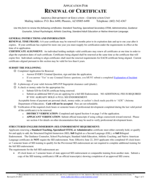 Arizona Educator Certificate Renewal Application