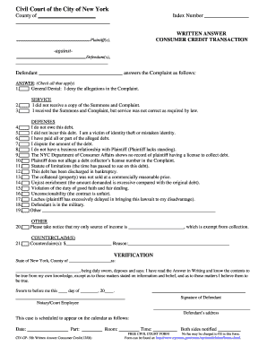 New York Consumer Credit Transaction Written Answer