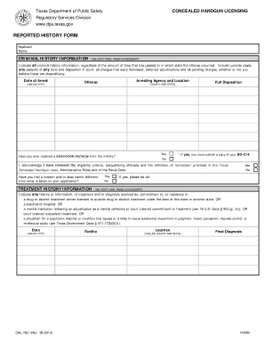 Texas Concealed Handgun Licensing Criminal History Form