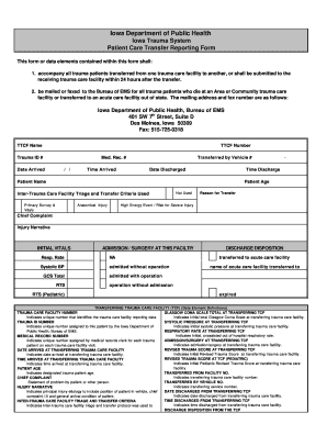 Iowa Trauma Patient Care Transfer Form