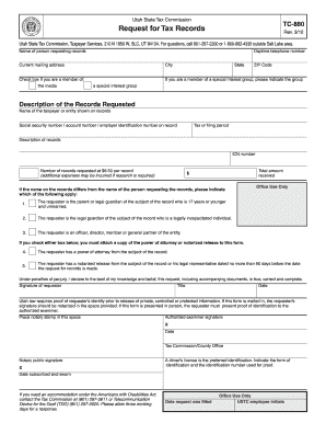 Utah State Tax Records Request Form