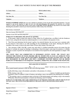 Five-Day Notice to Pay Rent or Quit