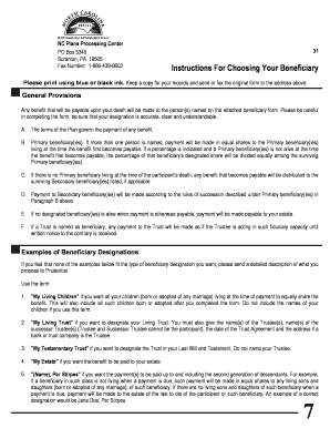 NC 401(k) Plan Beneficiary Designation Form