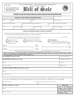 New Mexico Bill of Sale for Vehicle or Vessel
