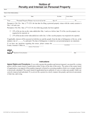 Nebraska Penalty and Interest Notice for Personal Property