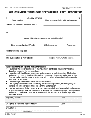 California Authorization for Release of Protected Health Information