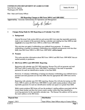 USDA Notice FI-3114 IRS Reporting Changes