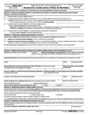 Irs form 10439 - Form 14039 SP Rev 4-2016 Identity Theft Affidavit Spanish Version - irs