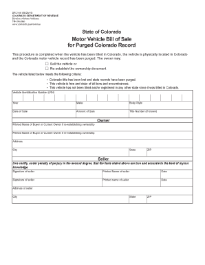 Colorado Motor Vehicle Bill of Sale for Purged Record