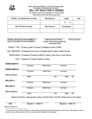 Maryland Vessel Bill of Sale