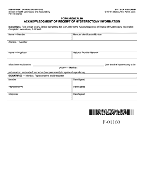 Wisconsin Hysterectomy Information Acknowledgment Form