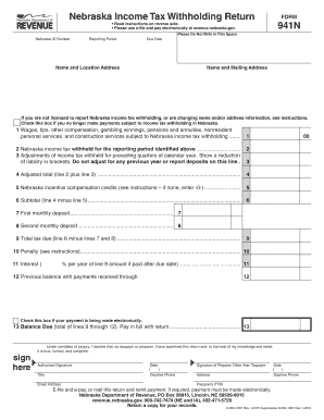 Nebraska Income Tax Withholding Return Form 941N